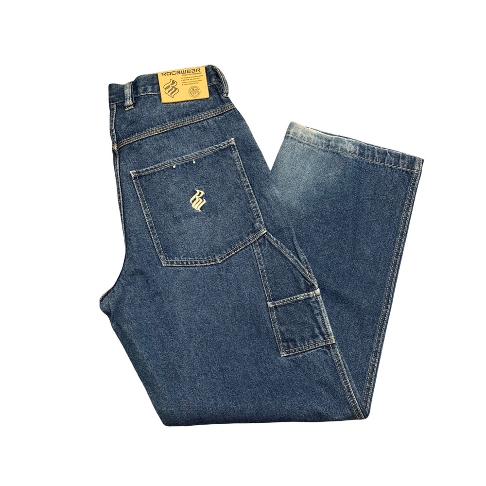 Rocawear Mens Baggy Carpenter Jeans Dark Wash Blue Denim Y2K 32x34 (Fits 32x31)